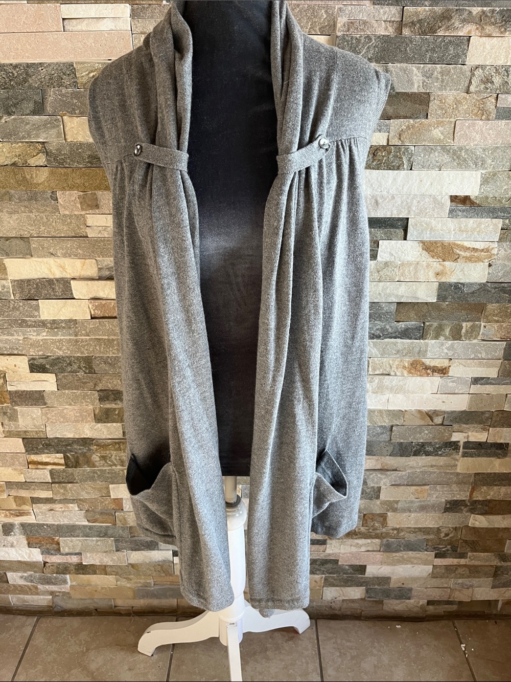 Fever Gray Open Front Draped Vest
